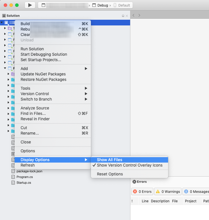 display solution explorer on mac for the visual studio
